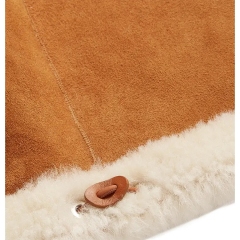 Oem New Fashion Cream And Brown Leather Trimmed Mens Shearling Jacket Drawstring Collar And Hem Outwear Fleece Jackets For Man