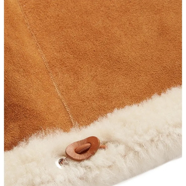 Oem New Fashion Cream And Brown Leather Trimmed Mens Shearling Jacket Drawstring Collar And Hem Outwear Fleece Jackets For Man