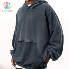 Men High Quality Acid Wash Heavyweight Streetwear Heavy Cotton Pullover Custom Drop Shoulder Fleece Oversized Hoodie