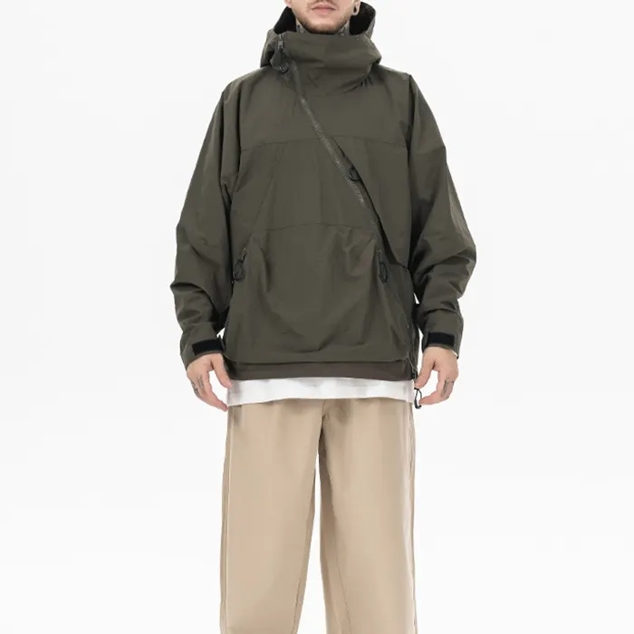 Wholesale Blank Motorcycle Jacket Plus Size Men's Jackets Unique Design Curved Zipper Hooded Jacket