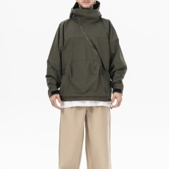 Wholesale Blank Motorcycle Jacket Plus Size Men's Jackets Unique Design Curved Zipper Hooded Jacket