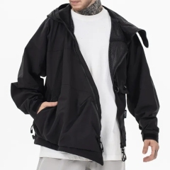 Wholesale Blank Motorcycle Jacket Plus Size Men's Jackets Unique Design Curved Zipper Hooded Jacket