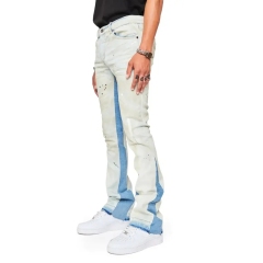 High Quality Men's Distress Hole Flare Fit White Blue Denim Pants Custom Jeans Pants For Men
