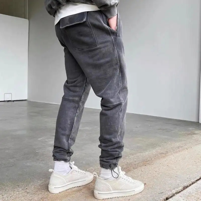 Manufacturer Custom 100% Cotton Sweatpants Vintage Black Acid Wash Joggers Men's Washed Sweatpants Streetwear Pants