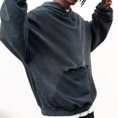 Men High Quality Acid Wash Heavyweight Streetwear Heavy Cotton Pullover Custom Drop Shoulder Fleece Oversized Hoodie