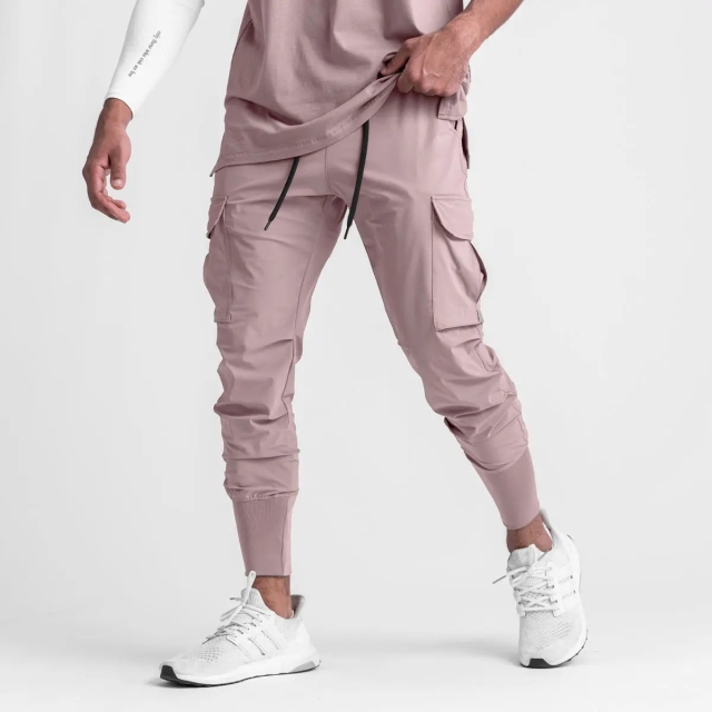 Custom Men's Sports Cargo Pantargo Pants With Side Pockets Nylon Linen Pants Men's Gym Cargo Pants Men Long Trousers