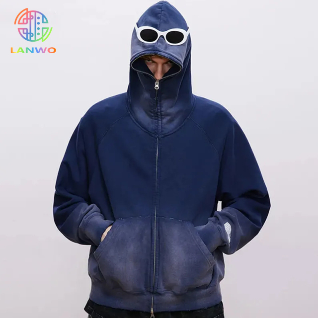 Street Style Vintage Distressed Acid Wash Zip Up Hoodie Fleece Cotton Terry Acid Wash Custom Zip Up Hoodie For Men