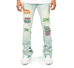 Custom Private Label Custom Distressed Ripped Men's Layered Jeans Men's Long Jeans
