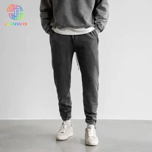 Manufacturer Custom 100% Cotton Sweatpants Vintage Black Acid Wash Joggers Men's Washed Sweatpants Streetwear Pants
