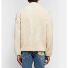 Oem New Fashion Cream And Brown Leather Trimmed Mens Shearling Jacket Drawstring Collar And Hem Outwear Fleece Jackets For Man