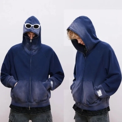 Street Style Vintage Distressed Acid Wash Zip Up Hoodie Fleece Cotton Terry Acid Wash Custom Zip Up Hoodie For Men