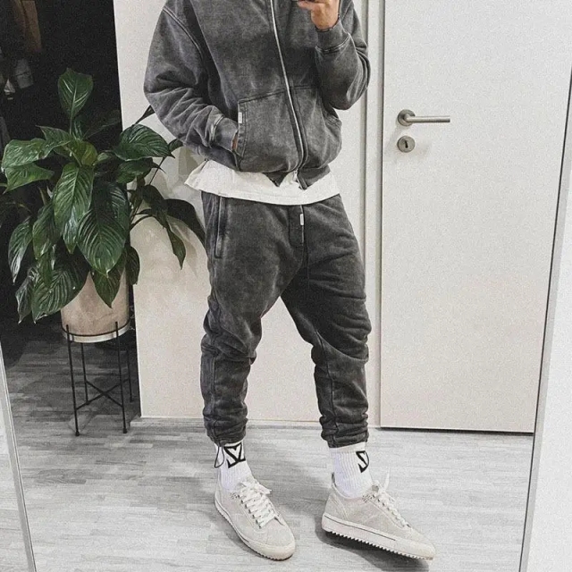 Manufacturer Custom 100% Cotton Sweatpants Vintage Black Acid Wash Joggers Men's Washed Sweatpants Streetwear Pants