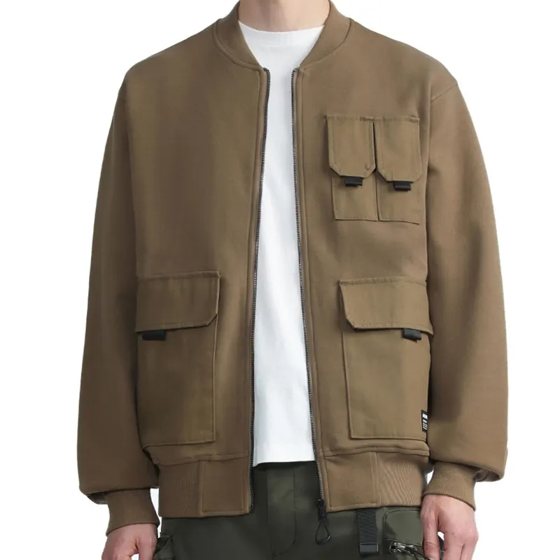 Wholesale Custom Zip Up Tactical Outdoor Windproof Cargo Men's Bomber Baseball Jacket With Multi Pocket