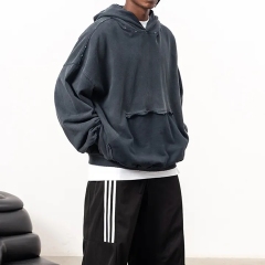 Men High Quality Acid Wash Heavyweight Streetwear Heavy Cotton Pullover Custom Drop Shoulder Fleece Oversized Hoodie