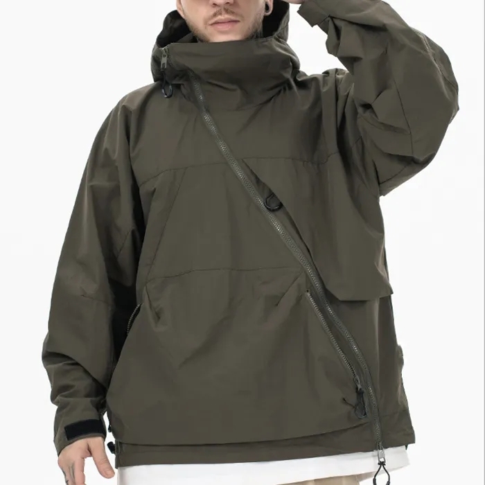 Wholesale Blank Motorcycle Jacket Plus Size Men's Jackets Unique Design Curved Zipper Hooded Jacket