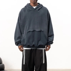 Men High Quality Acid Wash Heavyweight Streetwear Heavy Cotton Pullover Custom Drop Shoulder Fleece Oversized Hoodie