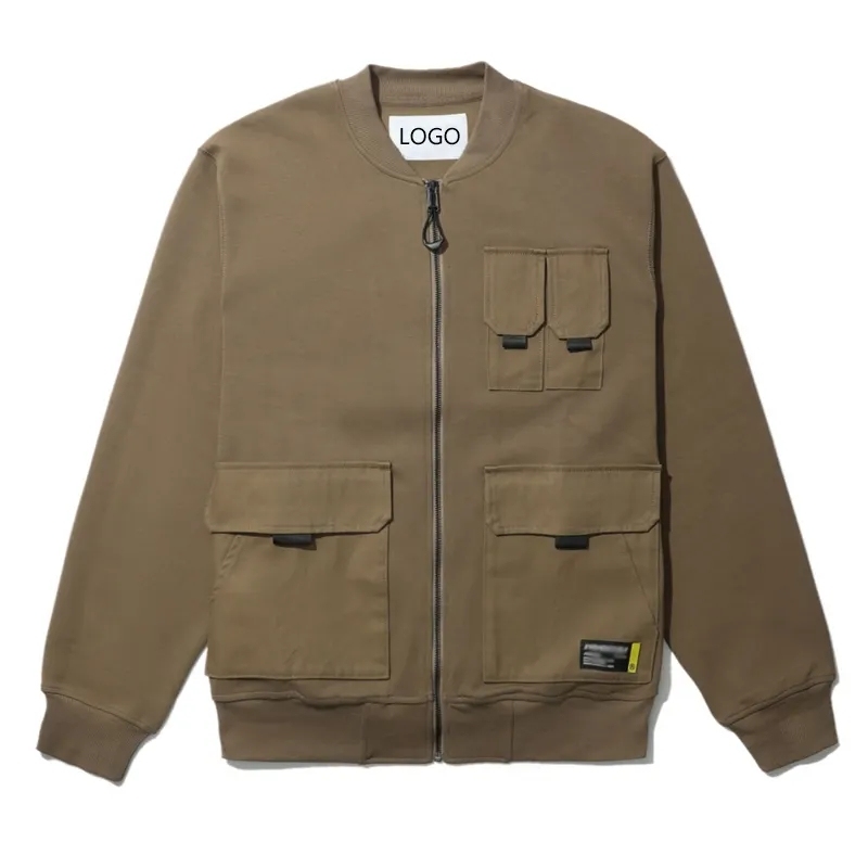 Wholesale Custom Zip Up Tactical Outdoor Windproof Cargo Men's Bomber Baseball Jacket With Multi Pocket