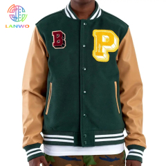 Custom Leather Sleeve Chenille Embroidery Patches Winter College Vintage Letterman Baseball Flight Bomber Varsity Jacket For Men