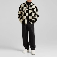 Plaid Pattern Men Wool Jackets Customized Logo Men Winter Jackets 100% Polyester