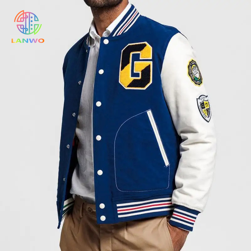 Custom Chenille Embroidery College Baseball Jacket Custom Cotton Letterman Men's Jackets Casual Varsity Men's Jackets