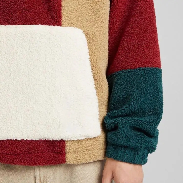 Fleece Jackets Men Color Block Jackets Half Zip Placket Men Sherpa Fleece Jackets