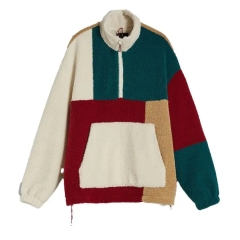 Fleece Jackets Men Color Block Jackets Half Zip Placket Men Sherpa Fleece Jackets