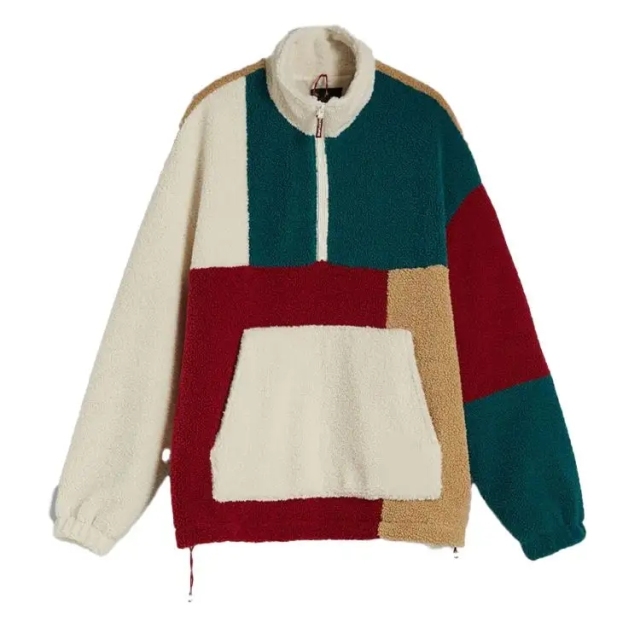 Fleece Jackets Men Color Block Jackets Half Zip Placket Men Sherpa Fleece Jackets