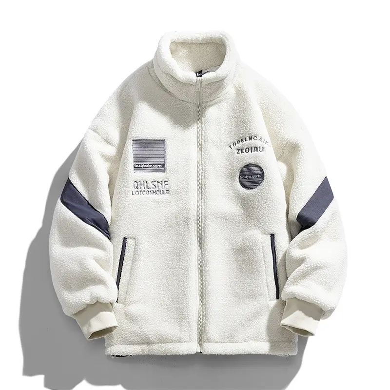 Winter Lamb Wool Coat Men's Three-dimensional Embroidered Cashmere Warm Waffle Rope Comfortable Cotton Cool Coat Fashion Jackets