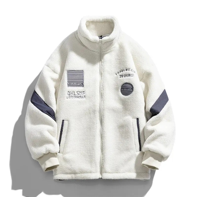 Winter Lamb Wool Coat Men's Three-dimensional Embroidered Cashmere Warm Waffle Rope Comfortable Cotton Cool Coat Fashion Jackets