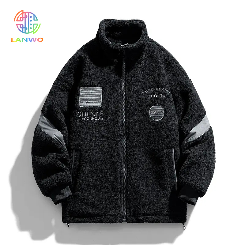 Winter Lamb Wool Coat Men's Three-dimensional Embroidered Cashmere Warm Waffle Rope Comfortable Cotton Cool Coat Fashion Jackets