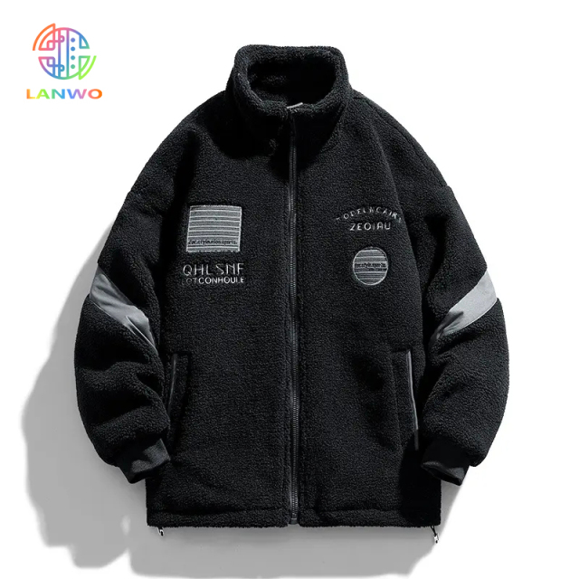 Winter Lamb Wool Coat Men's Three-dimensional Embroidered Cashmere Warm Waffle Rope Comfortable Cotton Cool Coat Fashion Jackets