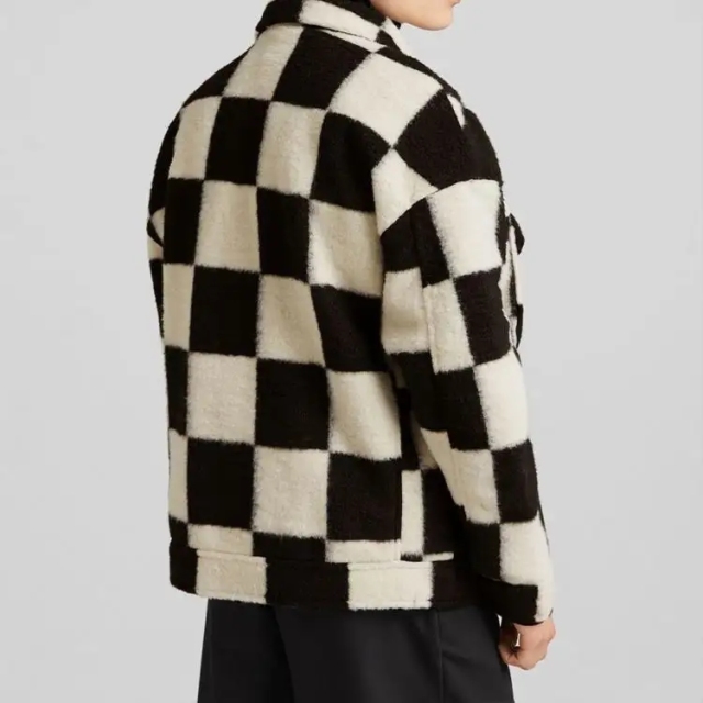 Plaid Pattern Men Wool Jackets Customized Logo Men Winter Jackets 100% Polyester