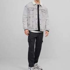 Oem Wholesale Light Blue Mens Faux Shearling Winter Denim Jackets