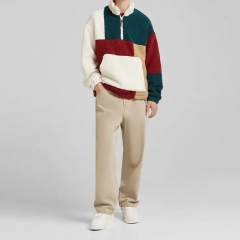 Fleece Jackets Men Color Block Jackets Half Zip Placket Men Sherpa Fleece Jackets