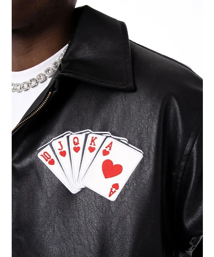 Custom Wholesale Chenille Embroidery Hot Coat Men Motorcycle Biker Leather Jacket