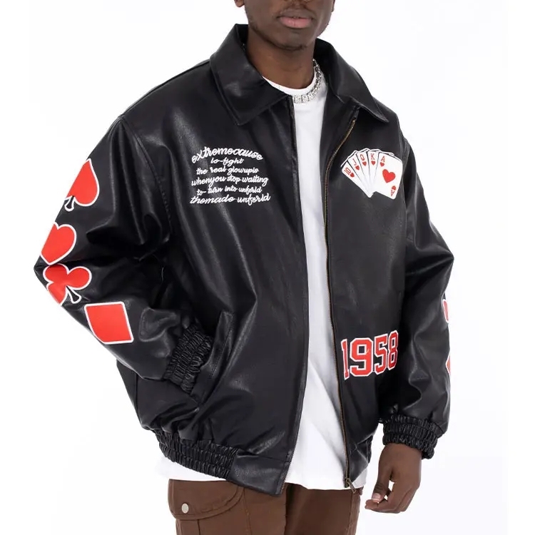 Custom Wholesale Chenille Embroidery Hot Coat Men Motorcycle Biker Leather Jacket