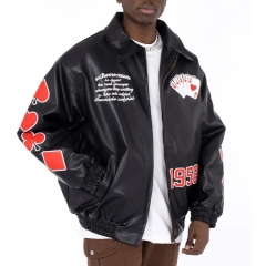 Custom Wholesale Chenille Embroidery Hot Coat Men Motorcycle Biker Leather Jacket