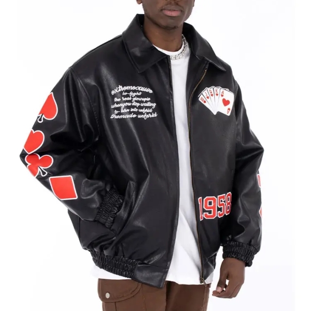 Custom Wholesale Chenille Embroidery Hot Coat Men Motorcycle Biker Leather Jacket