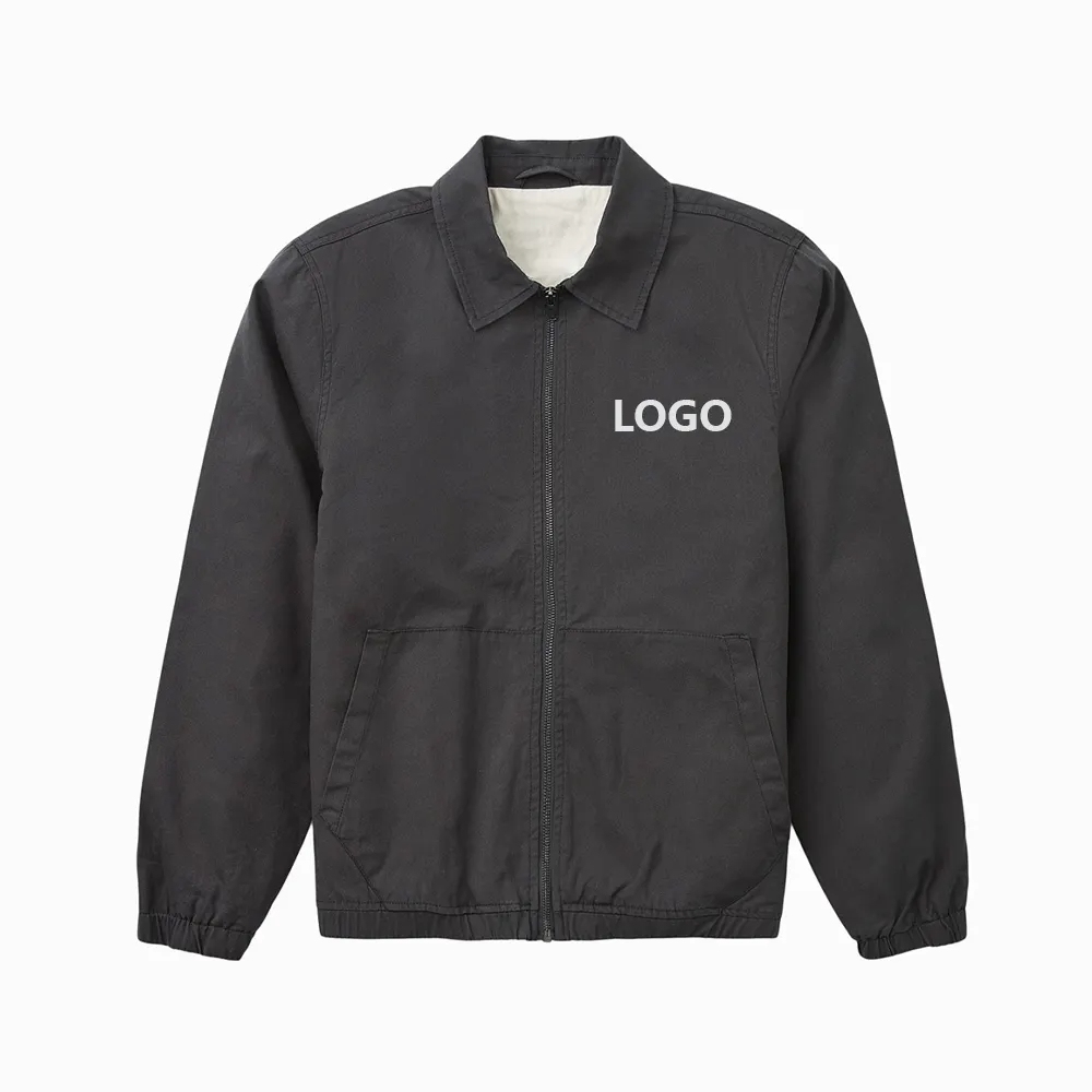 Oem Manufacturer Men Utility Shirt Jacket With Zipper Custom Design Polyester Zip Up Crew Neck Hoodies Jacket For Men