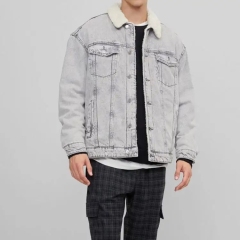 Oem Wholesale Light Blue Mens Faux Shearling Winter Denim Jackets