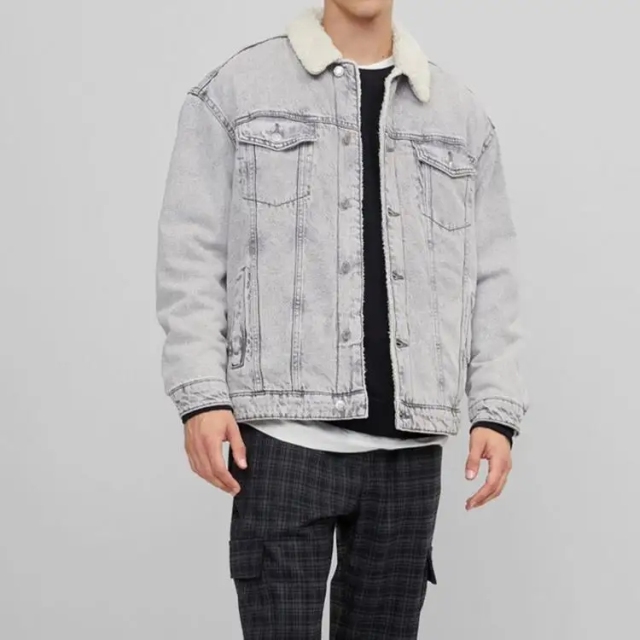 Oem Wholesale Light Blue Mens Faux Shearling Winter Denim Jackets