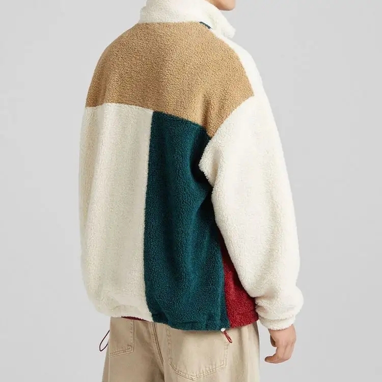 Fleece Jackets Men Color Block Jackets Half Zip Placket Men Sherpa Fleece Jackets