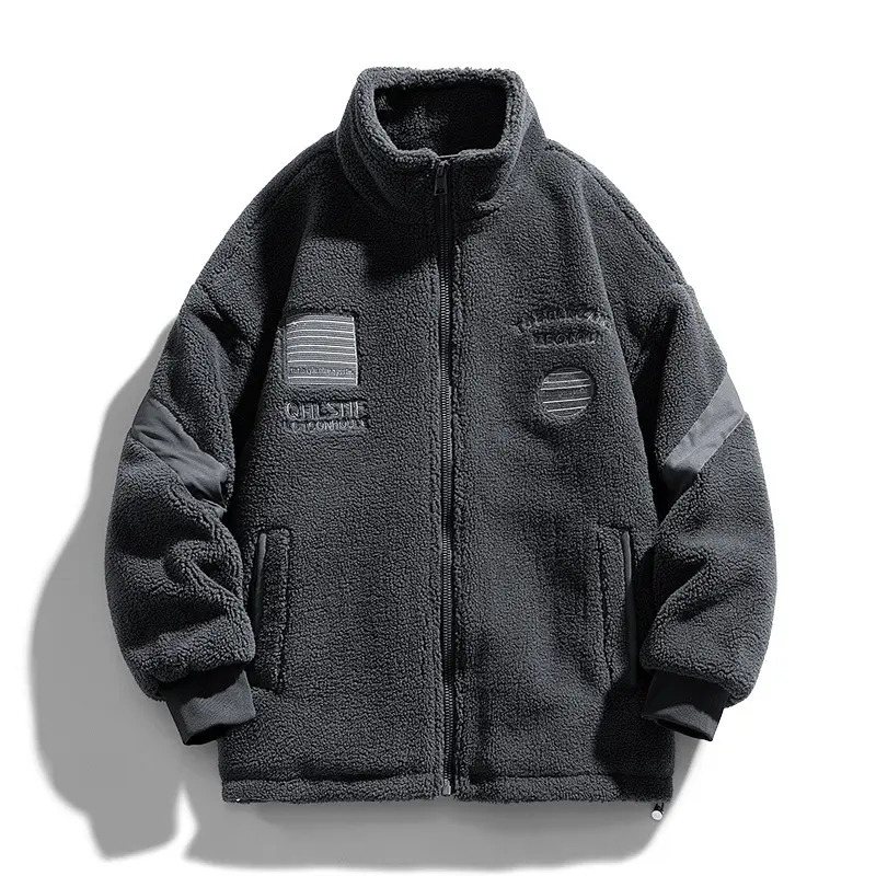 Winter Lamb Wool Coat Men's Three-dimensional Embroidered Cashmere Warm Waffle Rope Comfortable Cotton Cool Coat Fashion Jackets