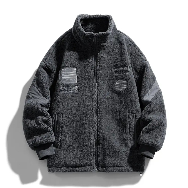 Winter Lamb Wool Coat Men's Three-dimensional Embroidered Cashmere Warm Waffle Rope Comfortable Cotton Cool Coat Fashion Jackets