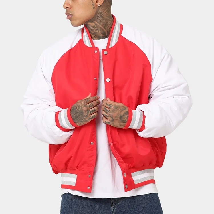 Boxy Fit Crew Neck Full Button Varsity Jacket Nylon Custom Patch Embroidery Logo Oversized Letterman Jacket For Factory