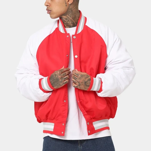 Boxy Fit Crew Neck Full Button Varsity Jacket Nylon Custom Patch Embroidery Logo Oversized Letterman Jacket For Factory