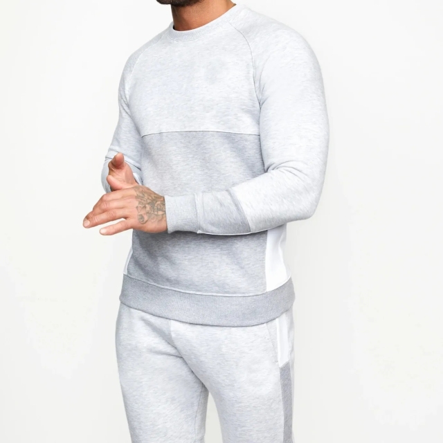 Spring Custom Logo Crew Neck Sweater Cotton Solid Tracksuit Sweatshirt Set Jogging Sweatsuit For Men