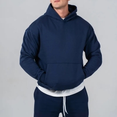 Men Gym Tracksuits Dark Blue Boxy Fit Hoodies Gym Joggers 2 Pieces Sweatsuits For Men