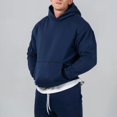 Men Gym Tracksuits Dark Blue Boxy Fit Hoodies Gym Joggers 2 Pieces Sweatsuits For Men