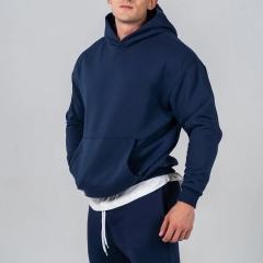 Men Gym Tracksuits Dark Blue Boxy Fit Hoodies Gym Joggers 2 Pieces Sweatsuits For Men